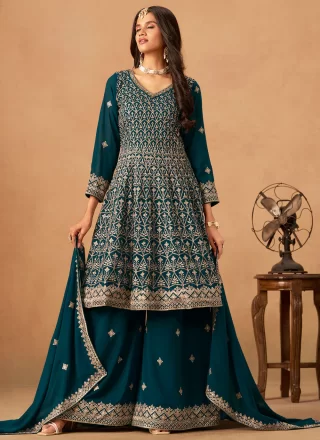 Rama Embroidered Work Faux Georgette Palazzo Salwar Suit