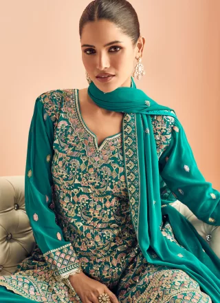 Rama Georgette Embroidered Work Salwar Suit for Ceremonial