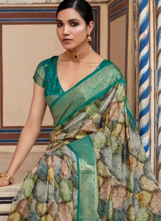 Rama Handloom Silk Contemporary Sari with Abstract Print, Patch Border and Zari Work for Women