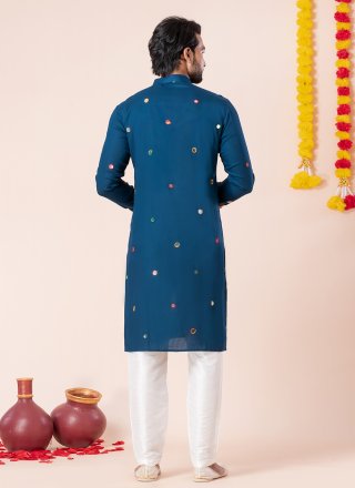 Rama Rayon Lace, Machine Embroidery and Patch Border Work Kurta Pyjama