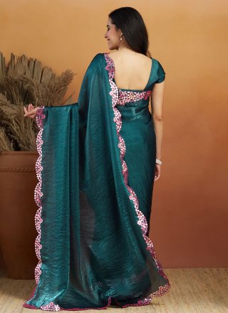 Rama Satin Trendy Saree with Embroidered Work