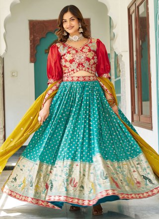 Rama Shimmer Weaving and Zari Work Readymade Lehenga Choli