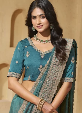 Rama Silk Classic Saree with Cord, Diamond, Embroidered and Thread Work for Ceremonial