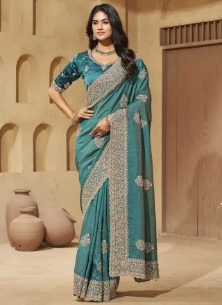 Rama Silk Classic Saree with Cord, Diamond, Embroidered and Thread Work for Ceremonial