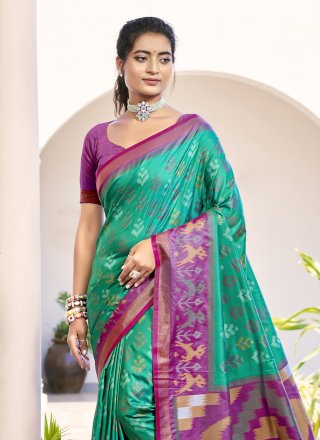 Rama Silk Classic Saree with Weaving Work for Casual