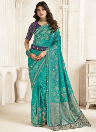 Rama Silk Cut, Stone and Weaving Work Trendy Saree