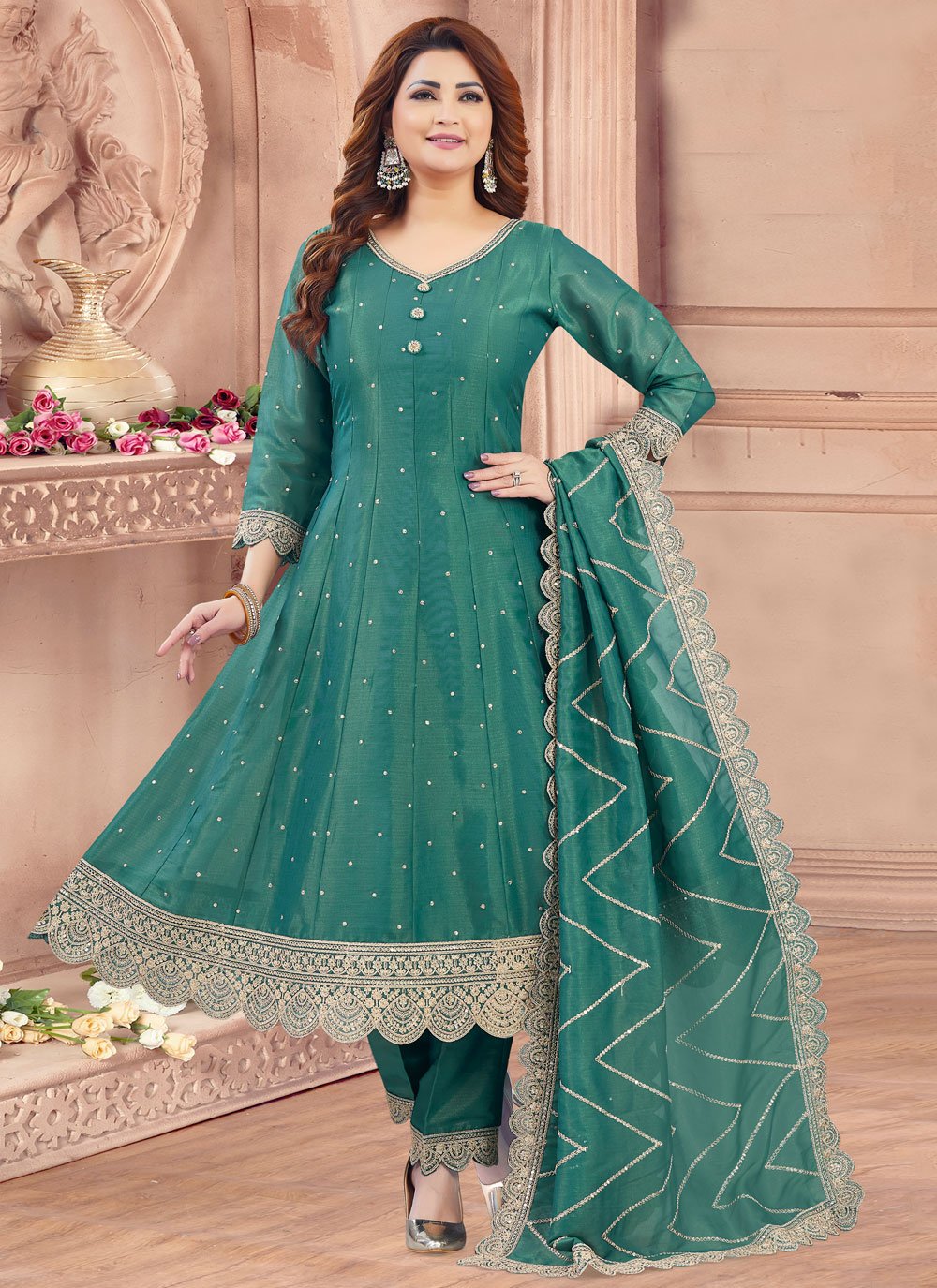 Shop Rama Silk Embroidered and Zari Work Trendy Suit Online