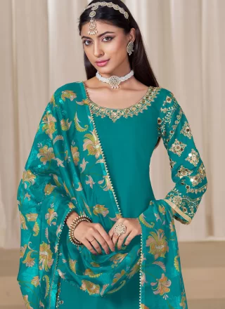 Rama Silk Embroidered, Mirror and Zari Work Salwar Suit for Ceremonial