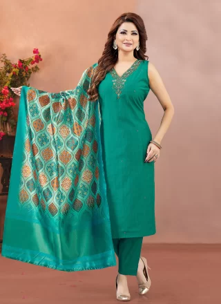 Rama Silk Embroidered Work Salwar Suit