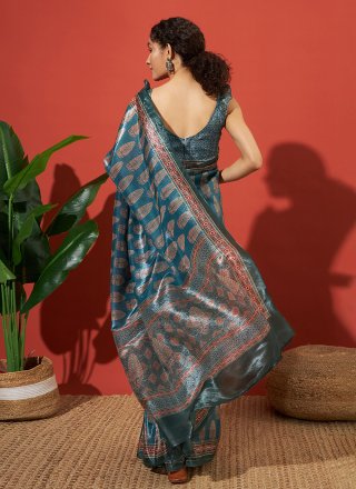 Rama Tissue Print Work Trendy Saree for Ceremonial