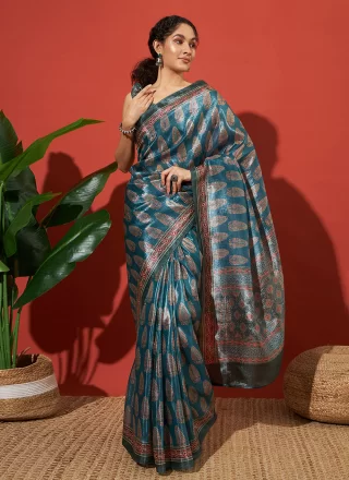 Rama Tissue Print Work Trendy Saree for Ceremonial