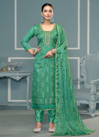 Rama Viscose Salwar Suit with Embroidered and Print Work