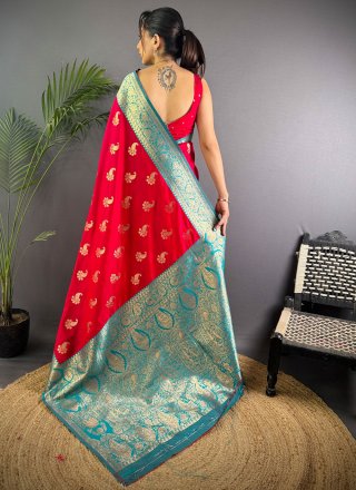 Rani and Red Banarasi Silk Designer Sari with Weaving Work