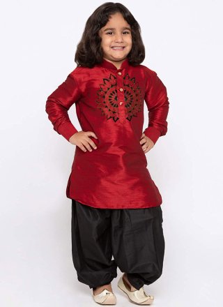 Rani and Red Dupion Silk Embroidered Work Kurta Pyjama