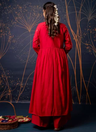 Rani and Red Silk Blend Salwar Suit with Embroidered Work