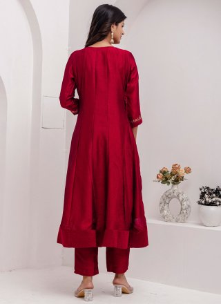 Rani and Red Vichitra Silk Readymade Salwar Suit with Embroidered Work for Ceremonial
