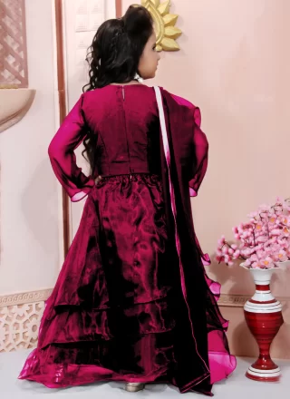 Rani and Wine Plain Work Organza Readymade Lehenga Choli