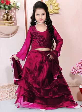 Rani and Wine Plain Work Organza Readymade Lehenga Choli