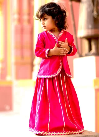 Rani Art Silk Lehenga Choli with Lace Work for Kid