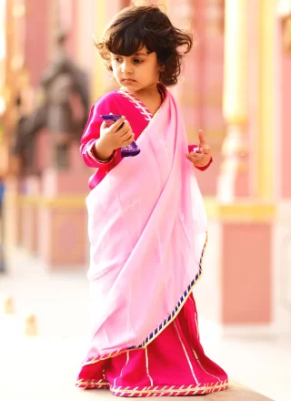 Rani Art Silk Lehenga Choli with Lace Work for Kid