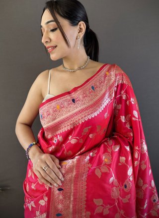Rani Banarasi Silk Weaving and Zari Work Classic Sari for Ceremonial