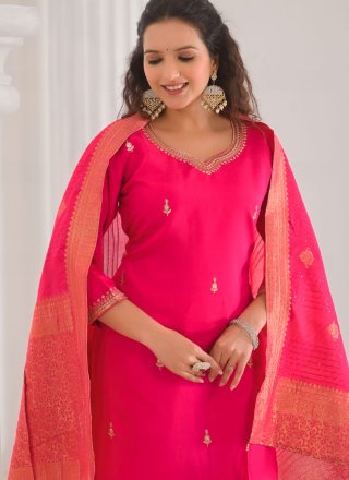 Rani Chanderi Embroidered Work Patiala Suit