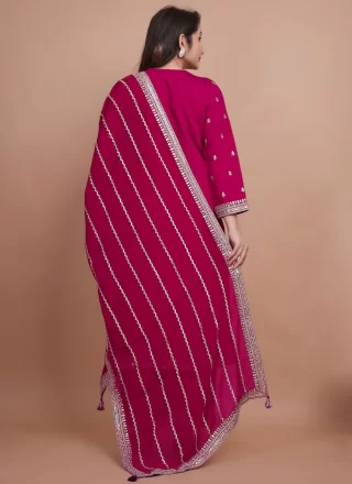 Rani Chanderi Silk Embroidered and Zari Work Straight Salwar Suit for Ceremonial