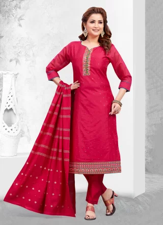 Rani Chanderi Silk Embroidered Work Salwar Suit for Ceremonial