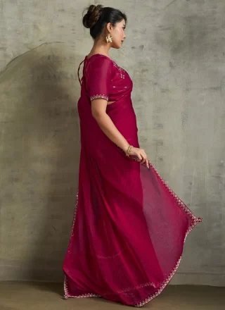 Rani Chiffon Embroidered Work Contemporary Saree for Ceremonial
