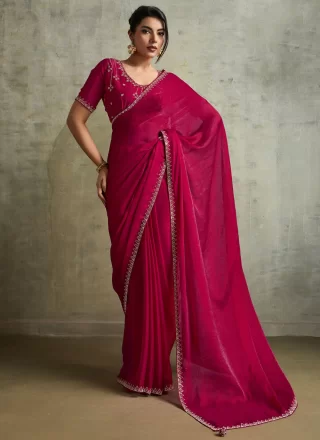 Rani Chiffon Embroidered Work Contemporary Saree for Ceremonial