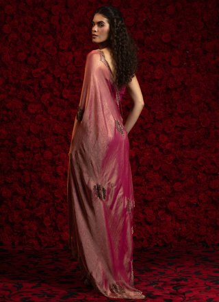 Rani Chiffon Satin Cut and Zircon Work Contemporary Saree
