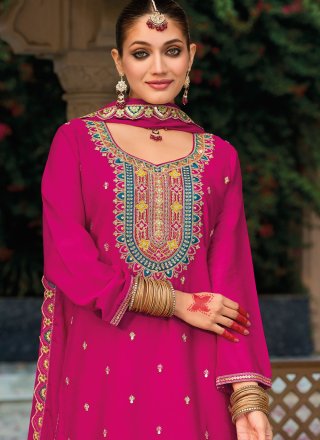 Rani Chinon Embroidered, Sequins and Zari Work Readymade Salwar Suit for Festival