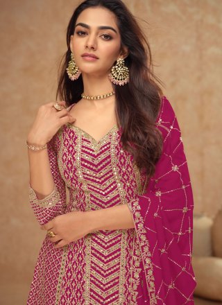 Rani Chinon Palazzo Salwar Suit with Embroidered, Sequins and Zari Work