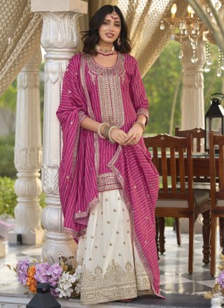 Rani Chinon Readymade Salwar Suit with Digital Print, Embroidered, Sequins and Zari Work