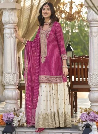 Rani Chinon Readymade Salwar Suit with Digital Print, Embroidered, Sequins and Zari Work