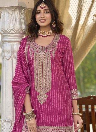 Rani Chinon Readymade Salwar Suit with Digital Print, Embroidered, Sequins and Zari Work