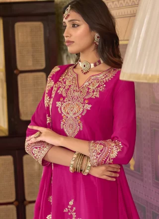 Rani Chinon Readymade Salwar Suit with Embroidered and Zari Work