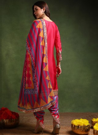Rani Chinon Readymade Salwar Suit with Embroidered, Sequins and Zari Work