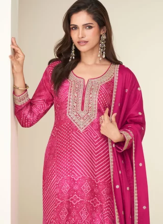 Rani Chinon Sharara Set with Embroidered, Print and Zari Work for Ceremonial