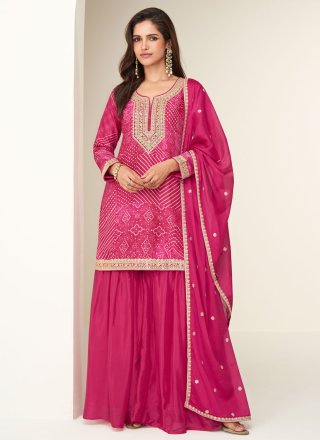 Rani Chinon Sharara Set with Embroidered, Print and Zari Work for Ceremonial