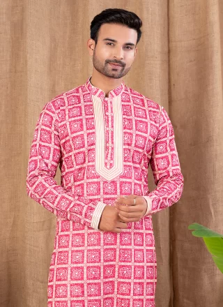 Rani Digital Print and Embroidered Work Art Silk Kurta Pyjama