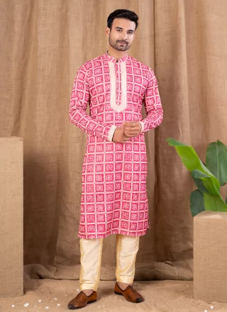Rani Digital Print and Embroidered Work Art Silk Kurta Pyjama