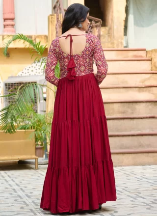 Rani Embroidered, Gamthi and Print Work Rayon  Designer Gown