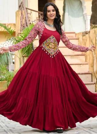 Rani Embroidered, Gamthi and Print Work Rayon  Designer Gown