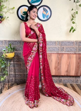 Rani Embroidered, Multi, Sequins and Thread Work Georgette Traditional Saree