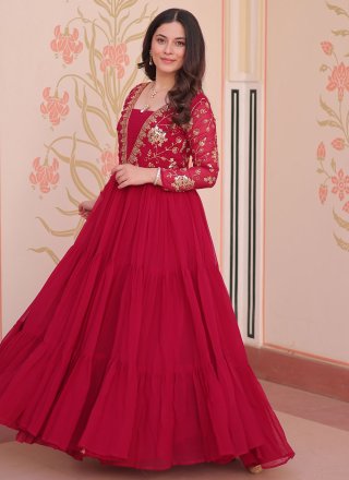 Rani Embroidered, Sequins and Zari Work Faux Georgette  Designer Gown