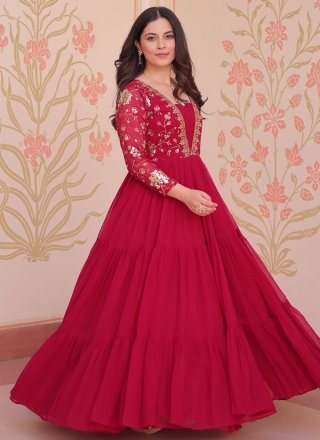 Rani Embroidered, Sequins and Zari Work Faux Georgette  Designer Gown