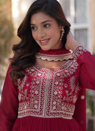 Rani Faux Georgette Gown with Embroidered Work