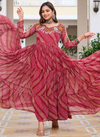 Rani Faux Georgette Gown with Gamthi, Mirror and Print Work