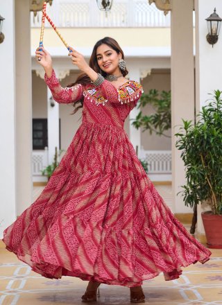 Rani Faux Georgette Gown with Gamthi, Mirror and Print Work
